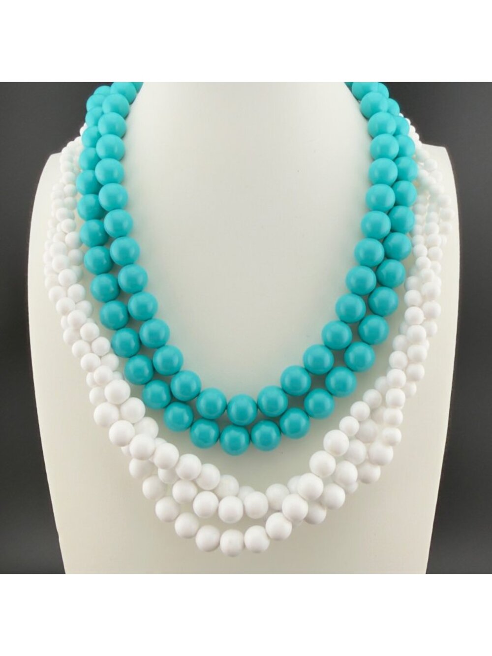 Vintage Set of 2 Beaded Necklaces White Napier Aqua Blue Multi Strand 16 inches